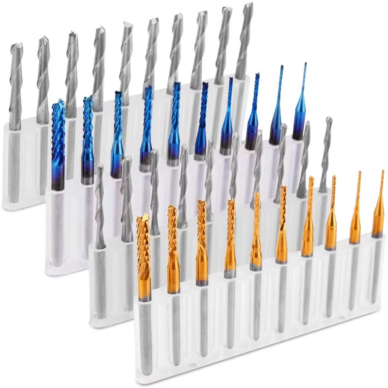 Twotrees fraise en bout jeu d'embouts de gravure Nano bleu enduit CNC routeur Bits coupe fraise 1/8