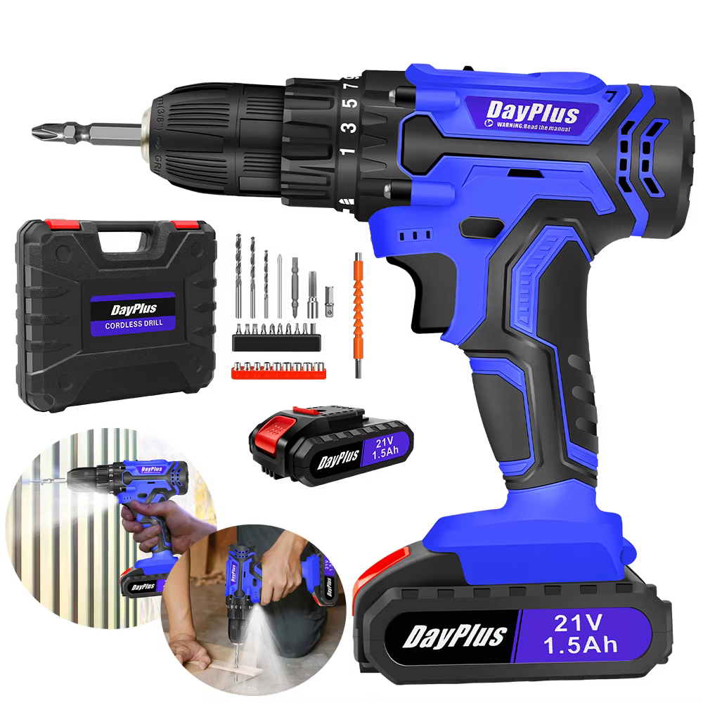 Kit de perceuse sans fil, Kit de tournevis électrique, perceuse combinée sans fil 45Nm, lampe de tra