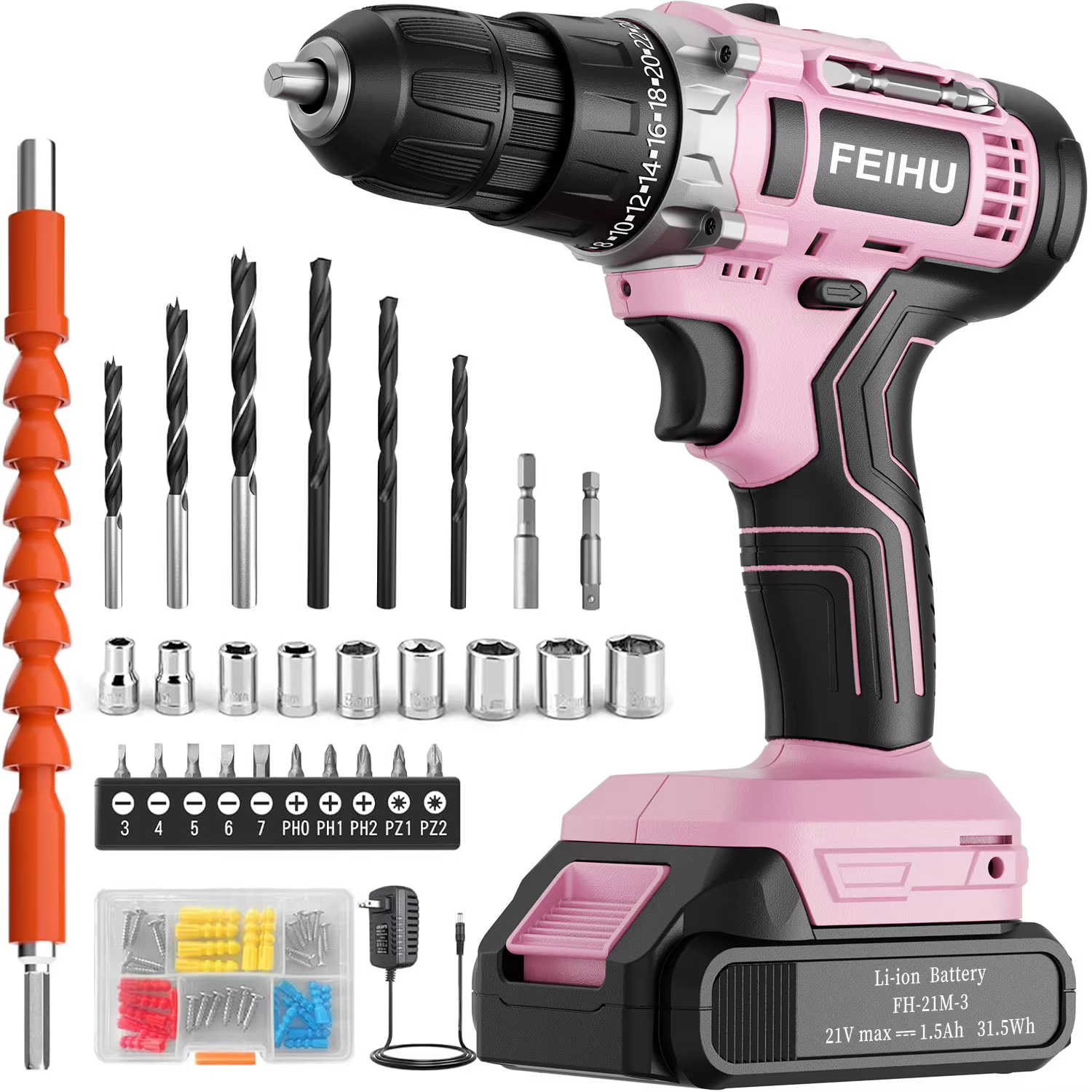 Perceuse sans fil 21V, batterie Li-ion, visseuse électrique, outil électrique à moteur à balais, per