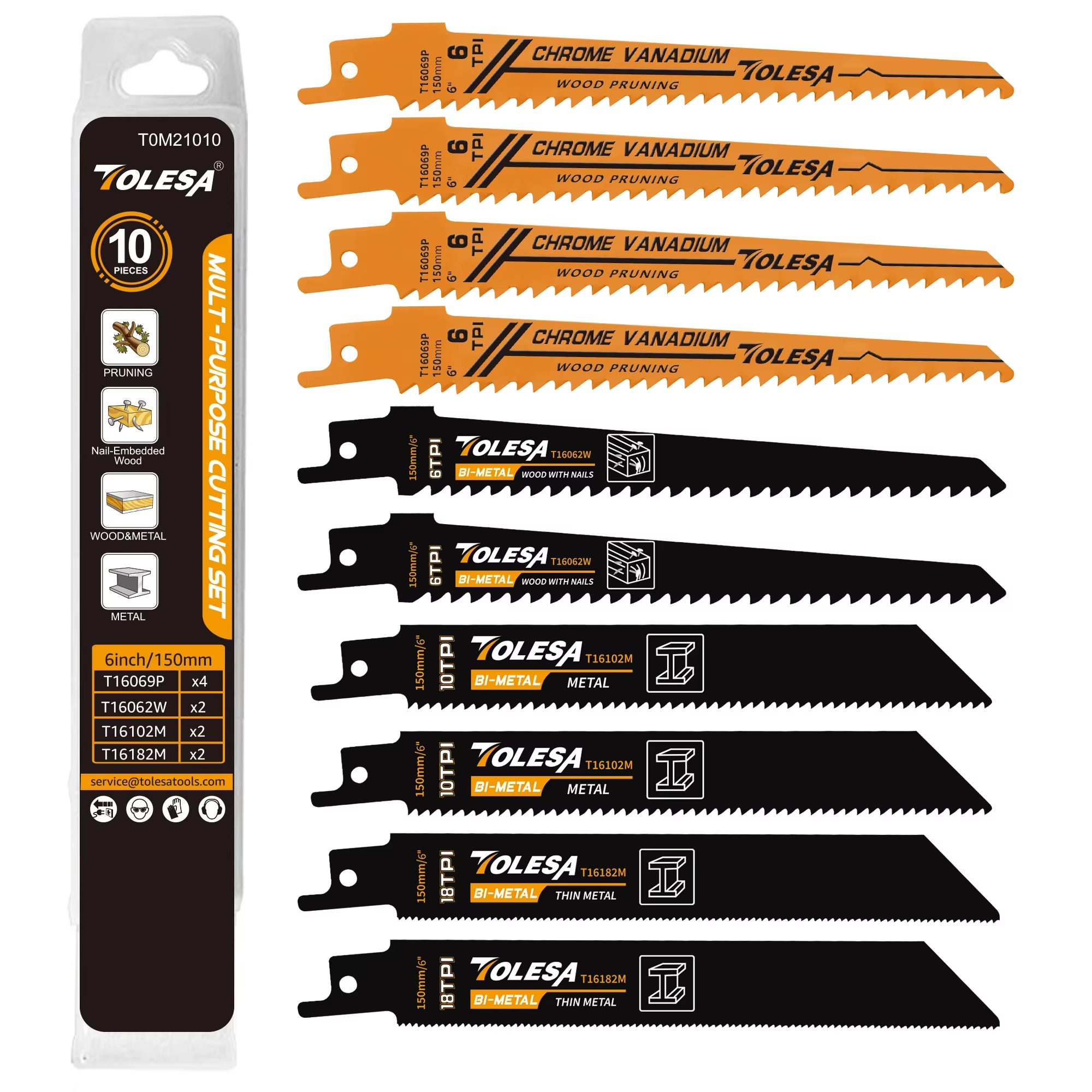 TOLESA 10 pièces lames de scie alternative pour l'élagage du bois découpe PVC pour la coupe du métal