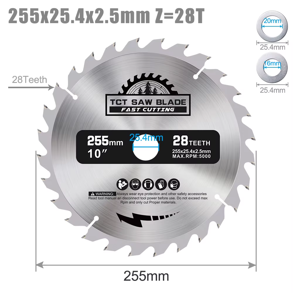 CMCP 1pc TCT lame de scie circulaire 255 300 305mm disque de coupe pour le travail du bois 28T 40T 6