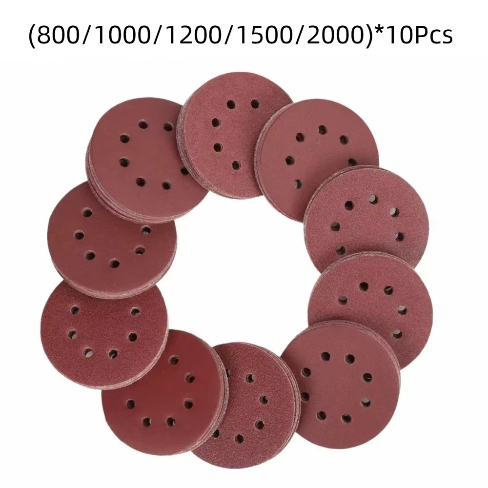 50 disques de ponçage ronds à 8 trous, grains 40-200, pour ponceuse orbitale, disques de ponçage de 