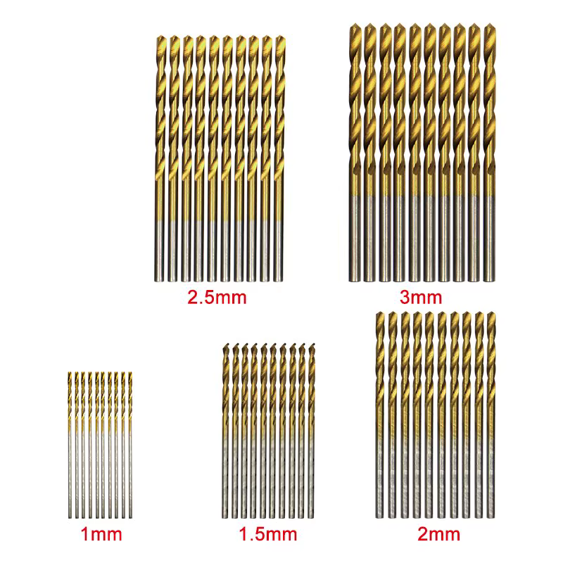50pc Titane Plaqué Twist Drill Set 1-3mm Petit Foret Perceuse Électrique Perceuse Outil DIY Boiserie