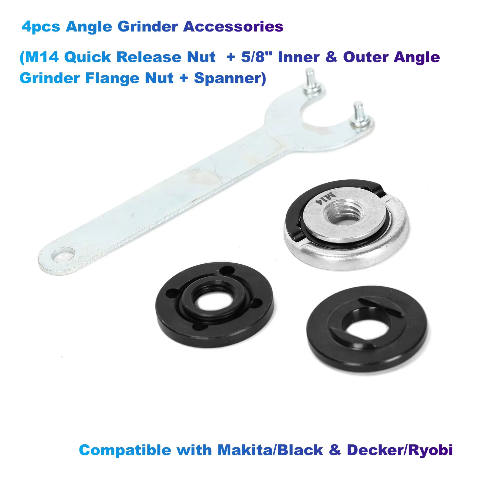 Meuleuse d'angle ACC compatible avec Makita, Black & Decker, Ryobi, M14, écrou à dégagement rapide, 