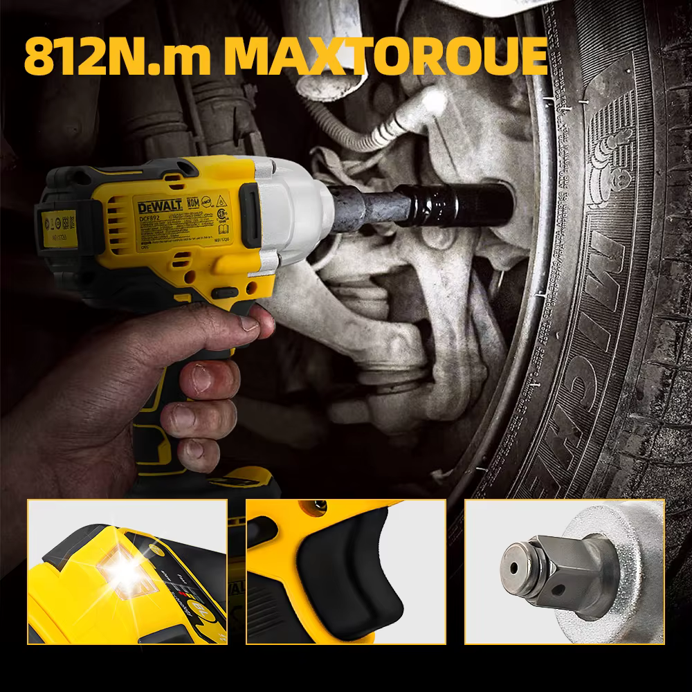 Dewalt DCF892 clé à chocs sans fil sans brosse à couple élevé 20V batterie outil électrique 812N.m c