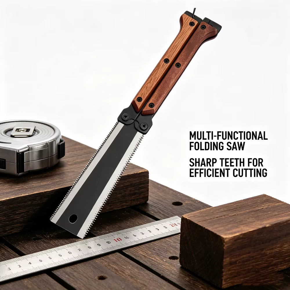 Scie à main pliable à double tranchant avec manche en bois pour le travail du bois, la taille des ar