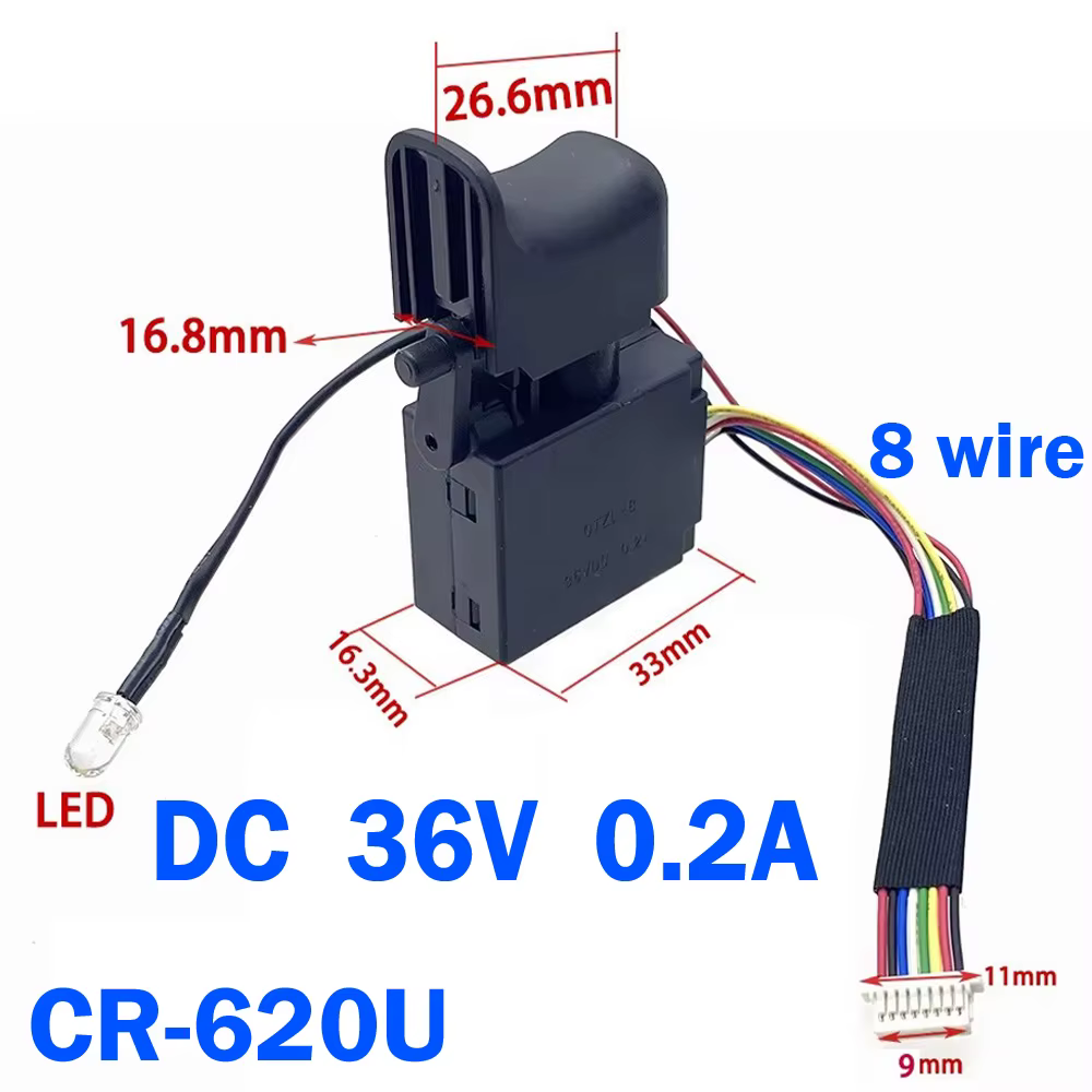 Perceuse électrique DC 36V 42V 60V, anti-poussière, contrôle de vitesse, bouton poussoir, interrupte
