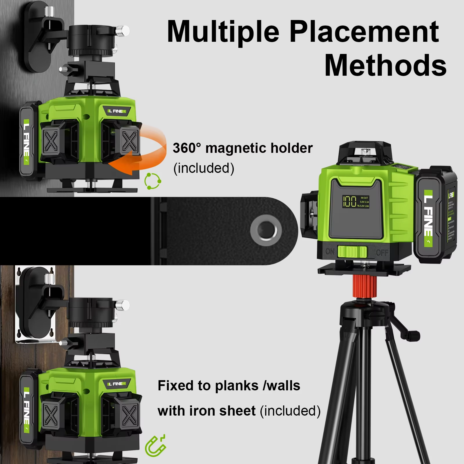 Lfine Nivel Laser 4D 16 Lignes 360 ° Niveaux Laser auto-nivelants avec trépied et lignes vertes pour