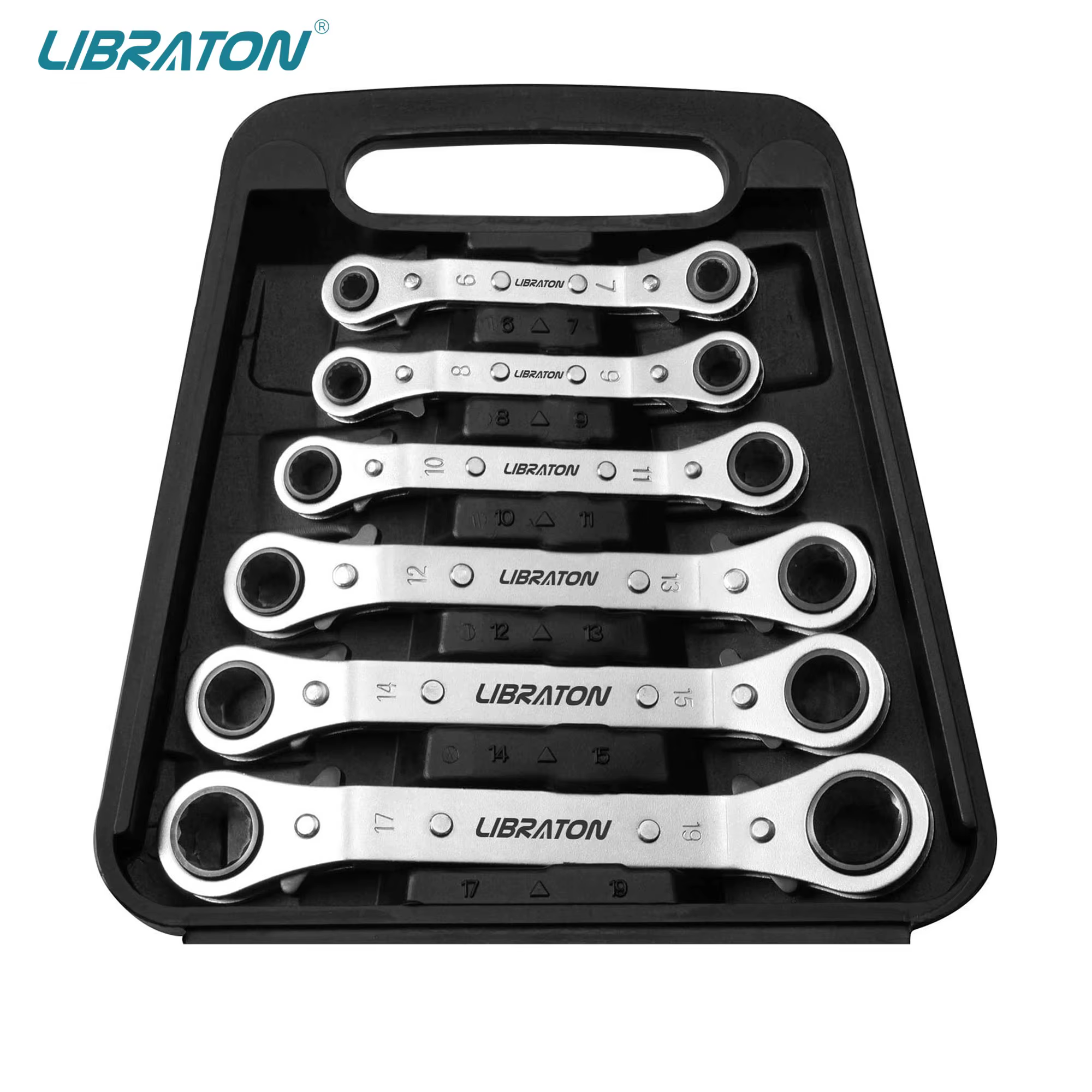 Libraton – jeu de clés décalées métriques, 6 pièces, boîte à cliquet, 6-19mm, avec boîte de rangemen