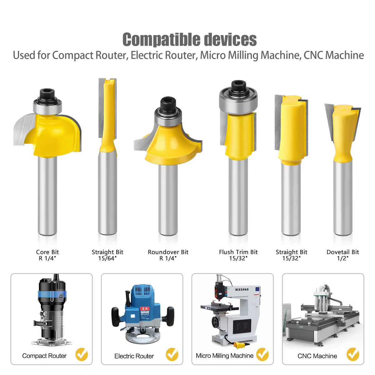 Ensemble d'outils de mèche de toupie en carbure cémenté massif, coupe-machine de coupe, travail de c