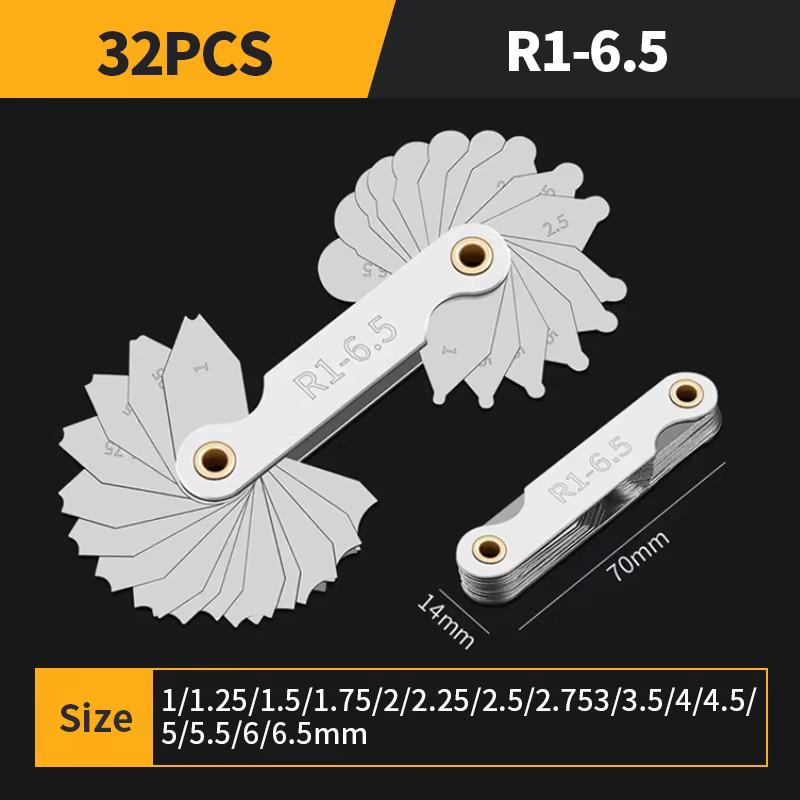 Gabarit de mesure de rayon R1-6.5 7-14.5 15-25 26-80, plaque de mesure de rayon, jauge de filetage,