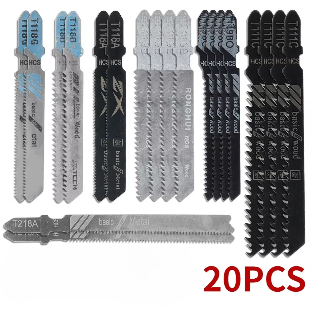 Ensemble de 20 lames de scie sauteuse à tige en T HCS, lames de scie sauteuse assorties pour la coup