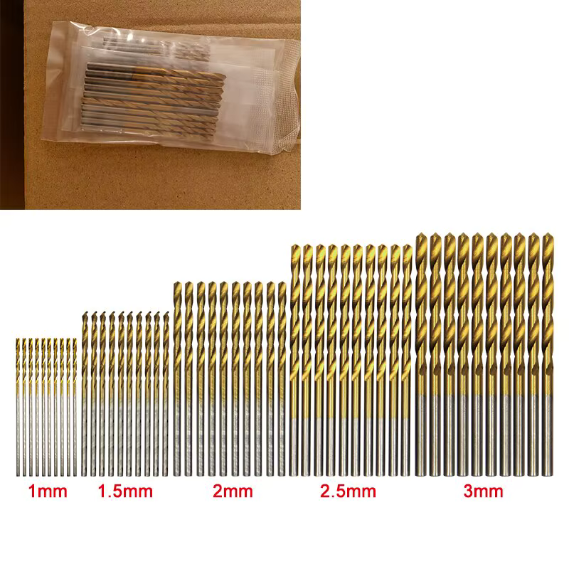 50pc Titane Plaqué Twist Drill Set 1-3mm Petit Foret Perceuse Électrique Perceuse Outil DIY Boiserie
