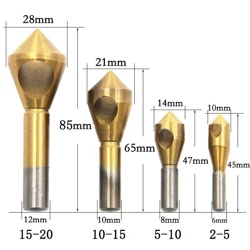 1/4 pièces ensemble titane fraise ébavurage perceuse cône trou coupe acier/aluminium tête fraisée ch