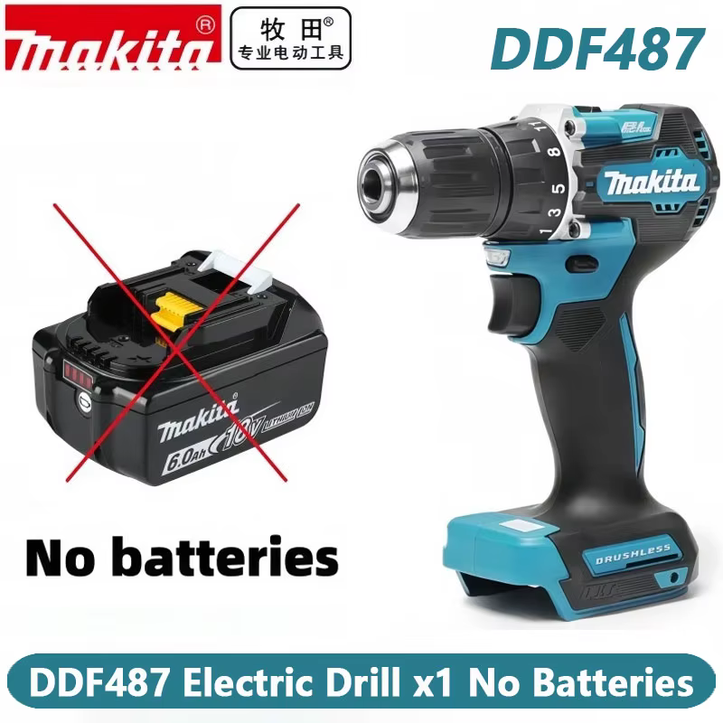 Makita DDF487 Perceuse-visseuse sans fil 18V, outils électriques pour équipe de décoration, kit char