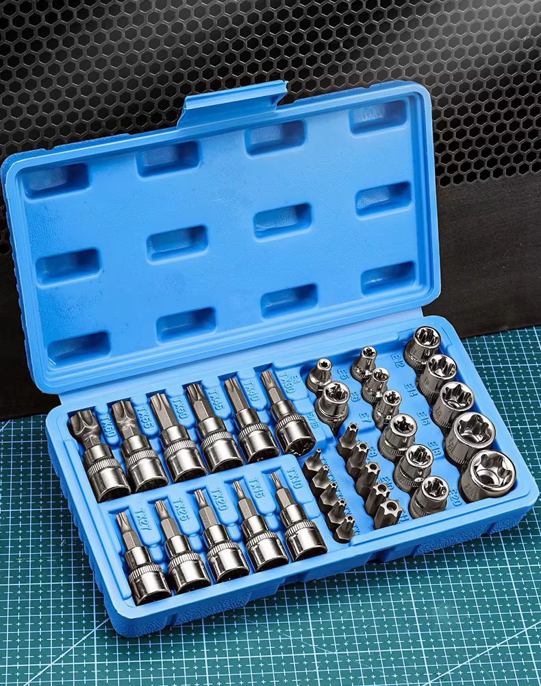 Jeu de douilles Torx professionnelles 34 pièces et douilles étoile e-torx 1/4 "3/8" 1/2 "entraînemen