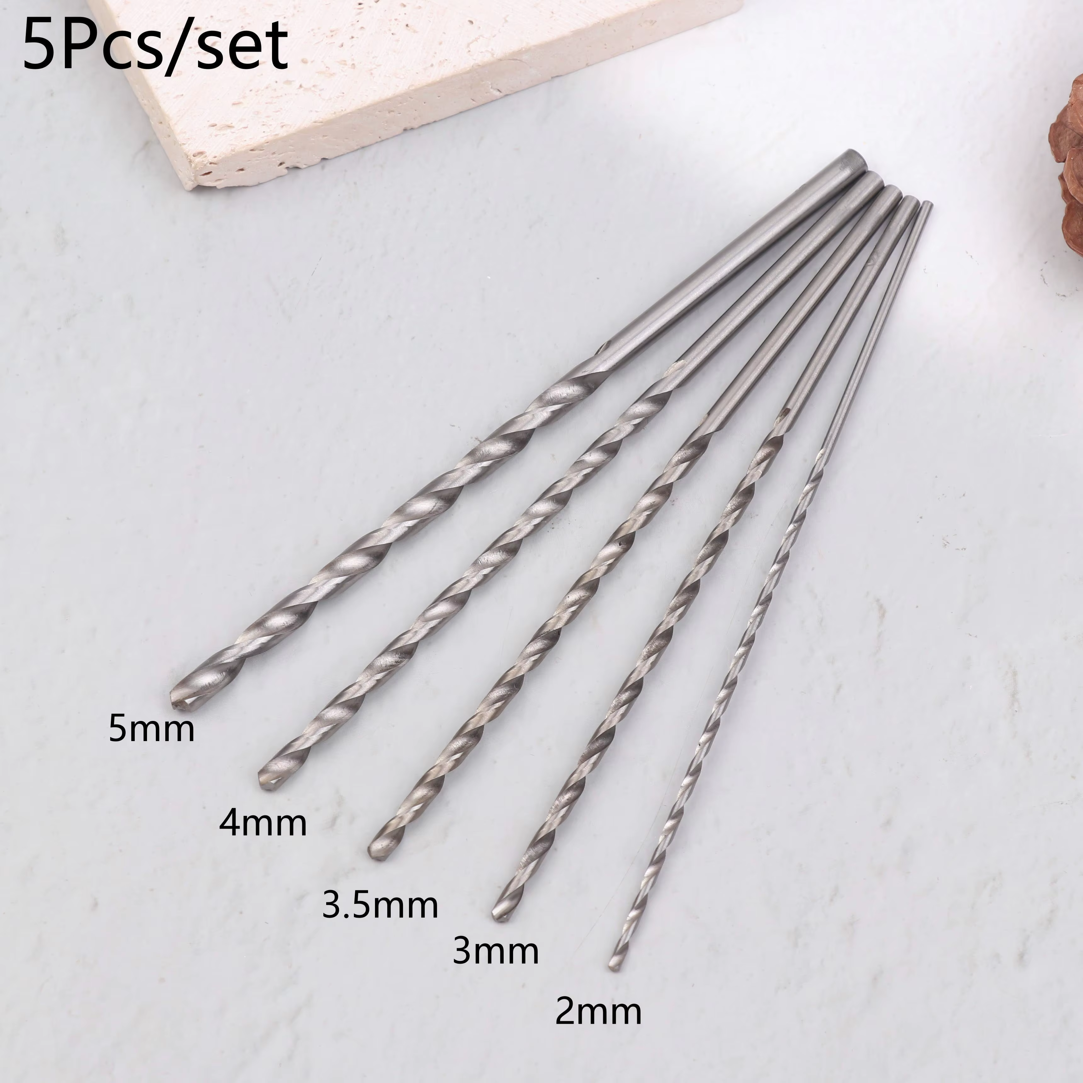 Ensemble de 5 forets 2 mm-5 mm pour le perçage de trous profonds dans le bois dur, le plastique et l