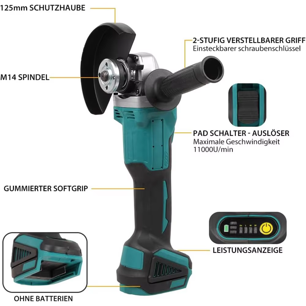 Podofo 125mm M14 meuleuse d'angle sans brosse Machine de découpe électrique portable maison polissag