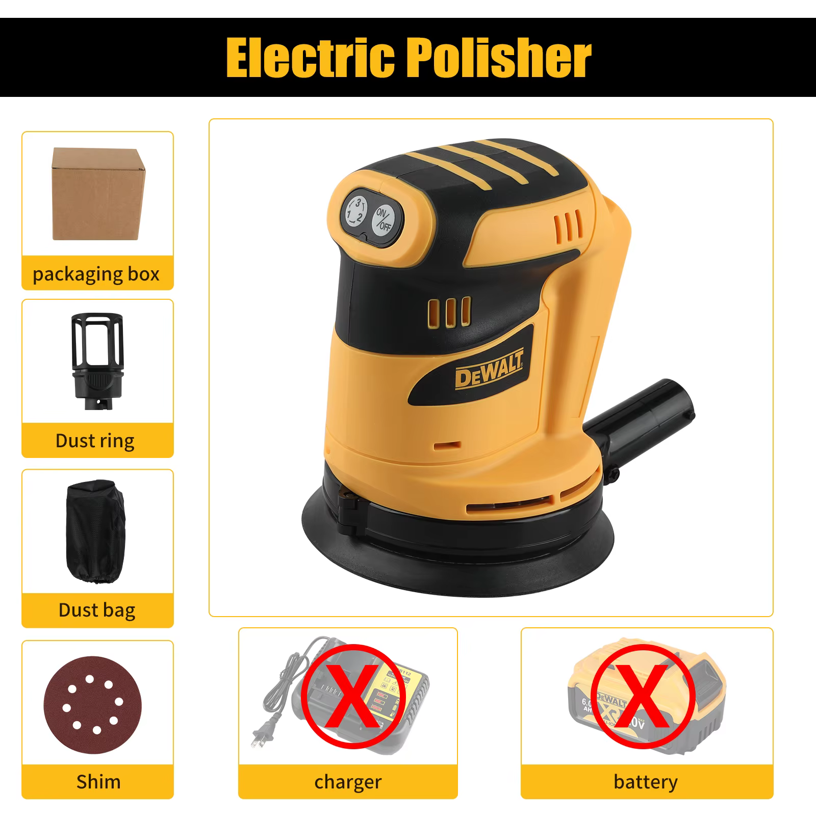 Ponceuse orbitale aléatoire sans fil DEWALT 18V Lithium-Ion, outil de polissage rechargeable pour le