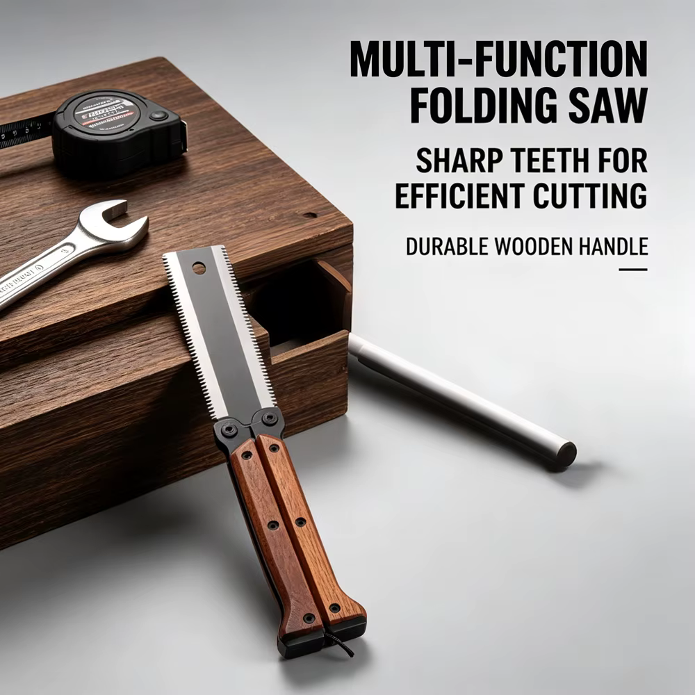 Scie à main pliable double face avec manche en bois pour le travail du bois, la taille des arbres, l
