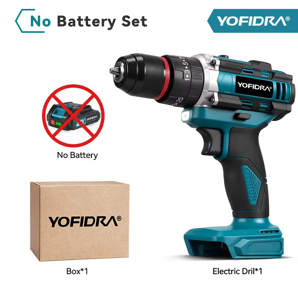 YOFIDRA 3IN1 perceuse à percussion électrique 25 + 3 couple perceuse à percussion sans fil portable 
