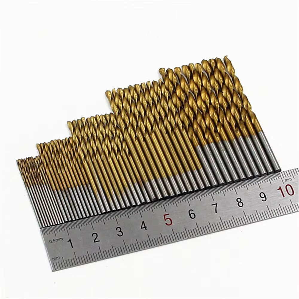 50pc Titane Plaqué Twist Drill Set 1-3mm Petit Foret Perceuse Électrique Perceuse Outil DIY Boiserie