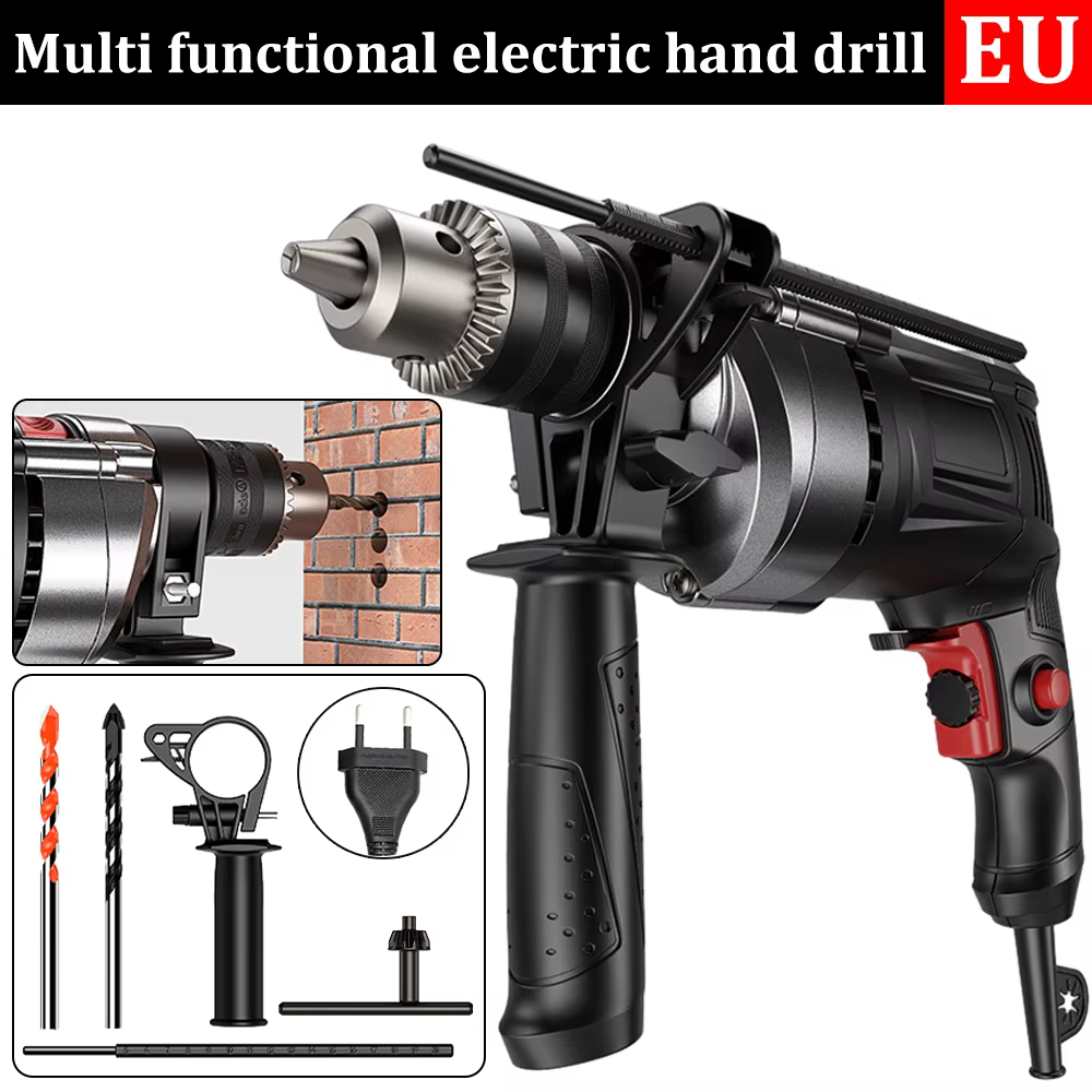 Perceuse électrique multifonction, perceuse à percussion puissante, marteau électrique, tronçonneuse