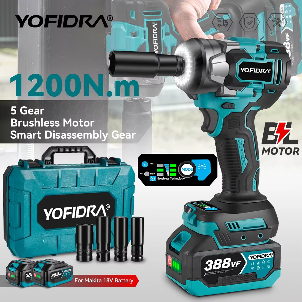 YOFIDRA 5 vitesses 1200N.M couple clé électrique sans brosse tournevis de voiture sans fil outils él