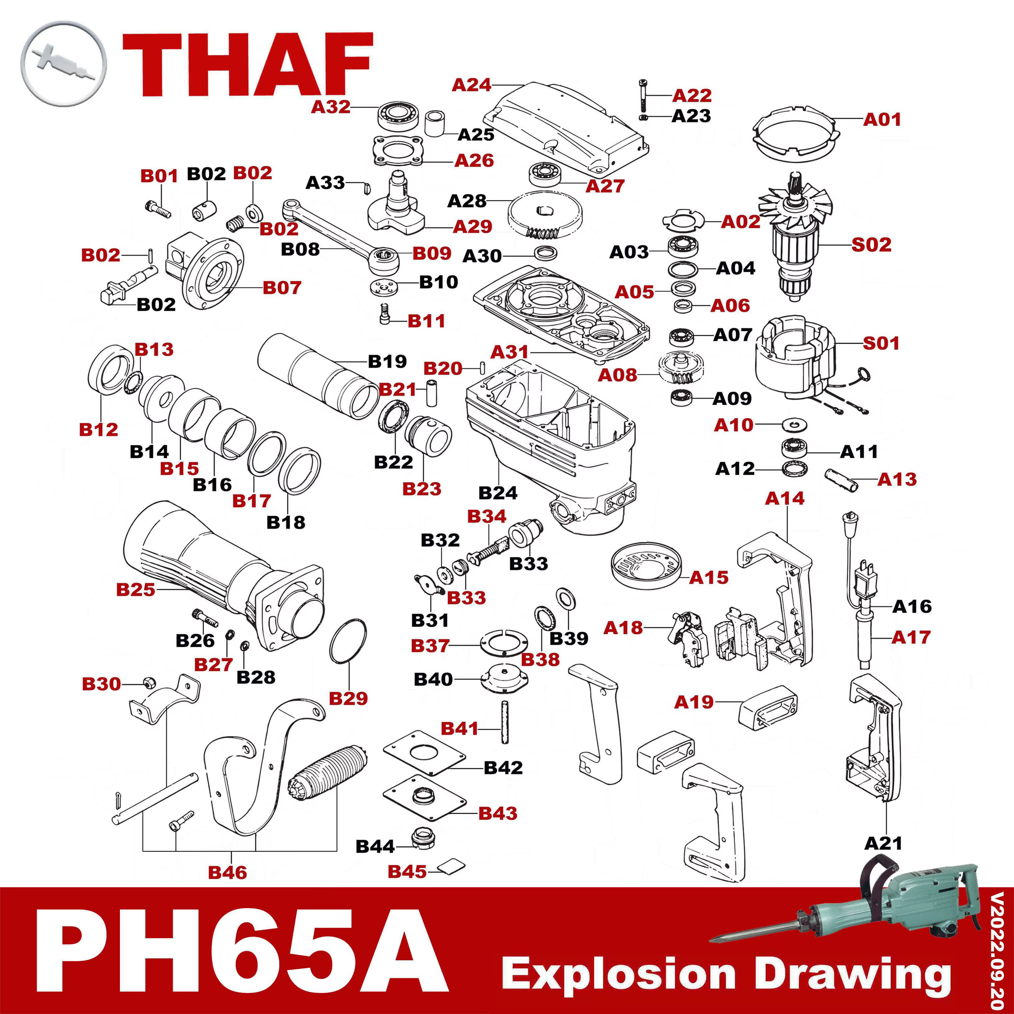 THAF Remplacement Pièces de rechange Outil électrique Accessoires pour HITACHI Marteau A Percussion 