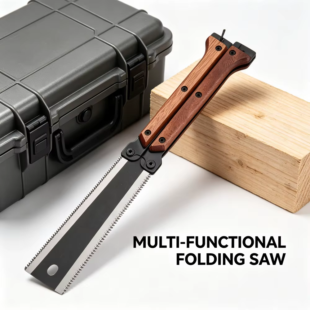 Scie à main pliable double face avec manche en bois pour le travail du bois, le bricolage, le campin