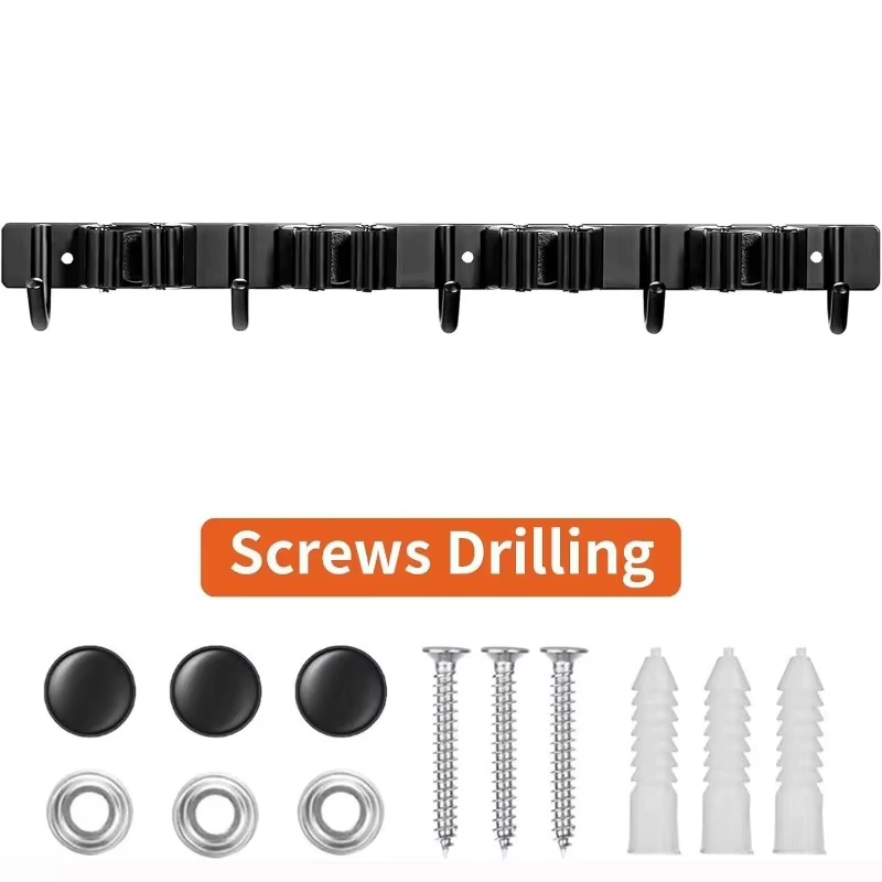 Support à outils mural robuste en métal avec 4 fentes et 5 crochets – Idéal pour outils de jardin, b