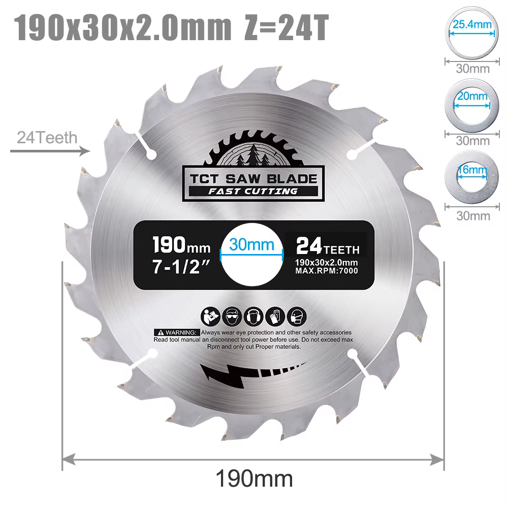 XCAN 1 pièce Lame de scie circulaire 190 mm 20/24/40T TCT, disque de coupe pour bois, lame de scie à