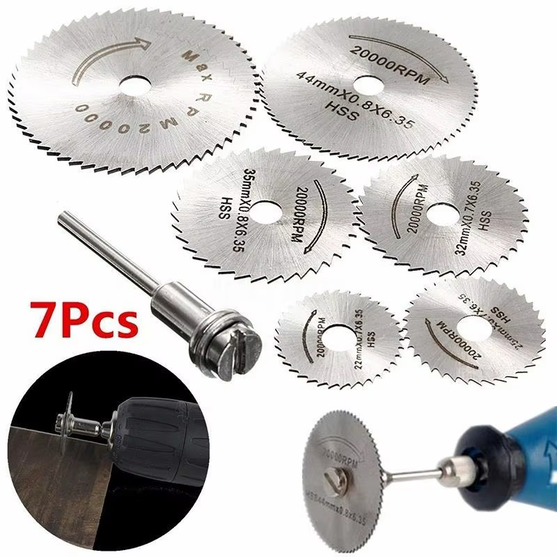 Perceuse 6 pièces 1/8 "tige haute vitesse en acier Mini lames de scie avec mandrins pour outil rotat