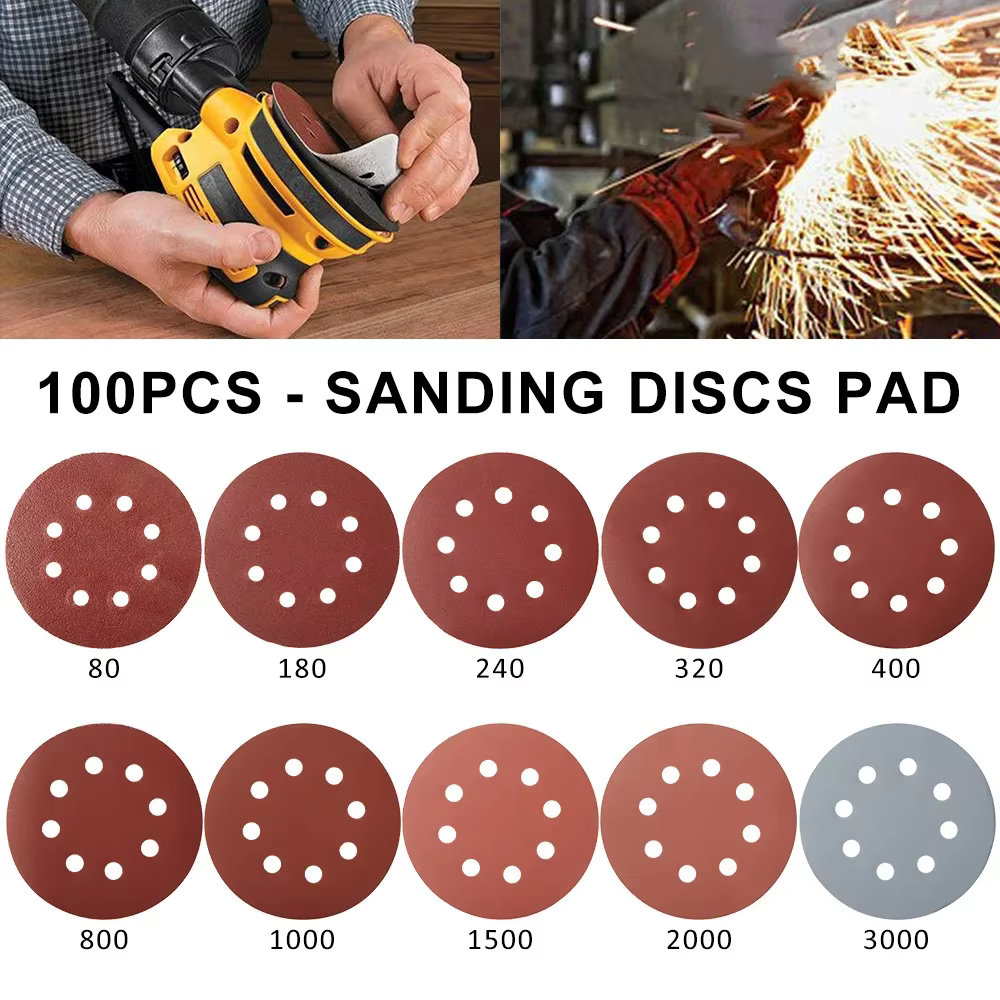 100 pièces 125MM rond papier de verre disque ponceuse disque 80Grit-3000Grit crochet et boucle ponça