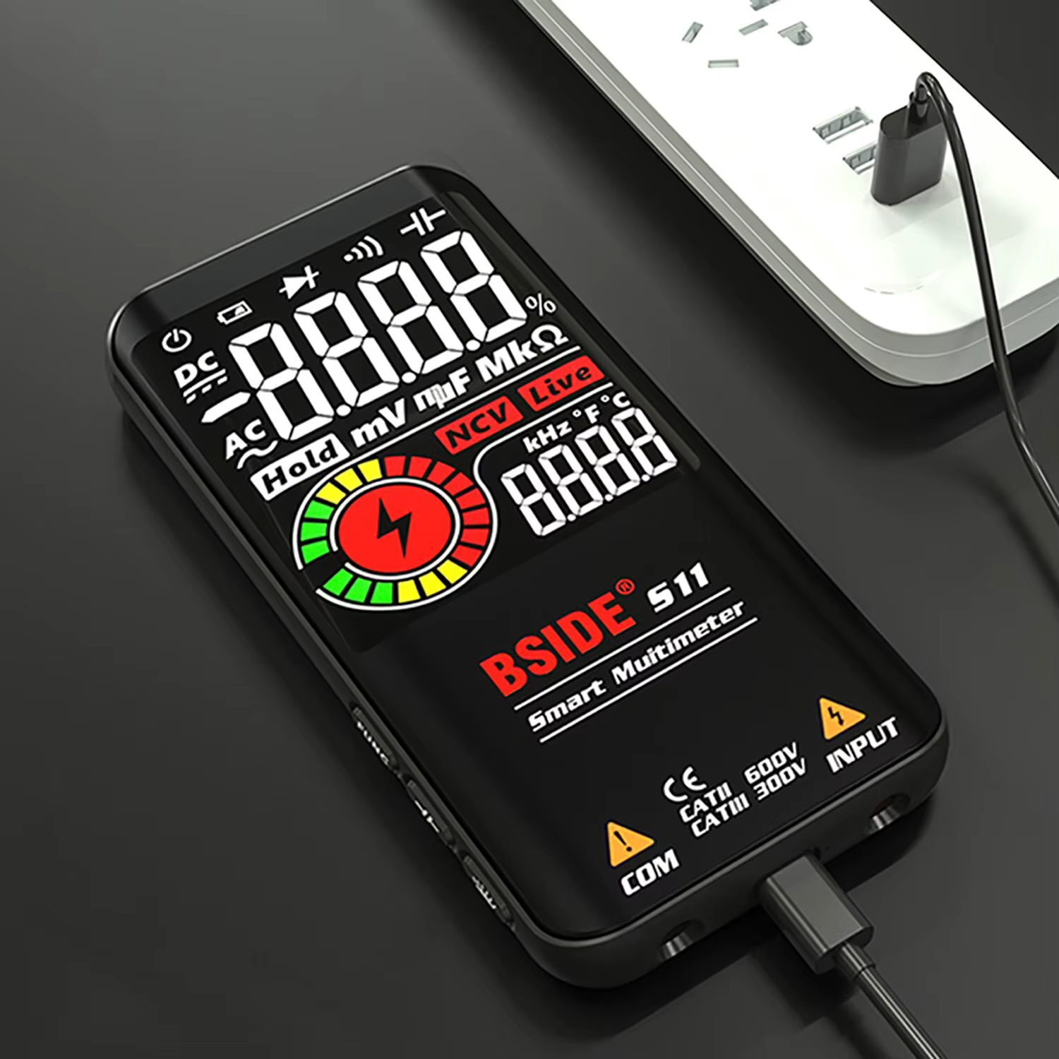 BSIDE multimètre numérique testeur d'électricien intelligent Charge USB T-RMS DC capacité de tension