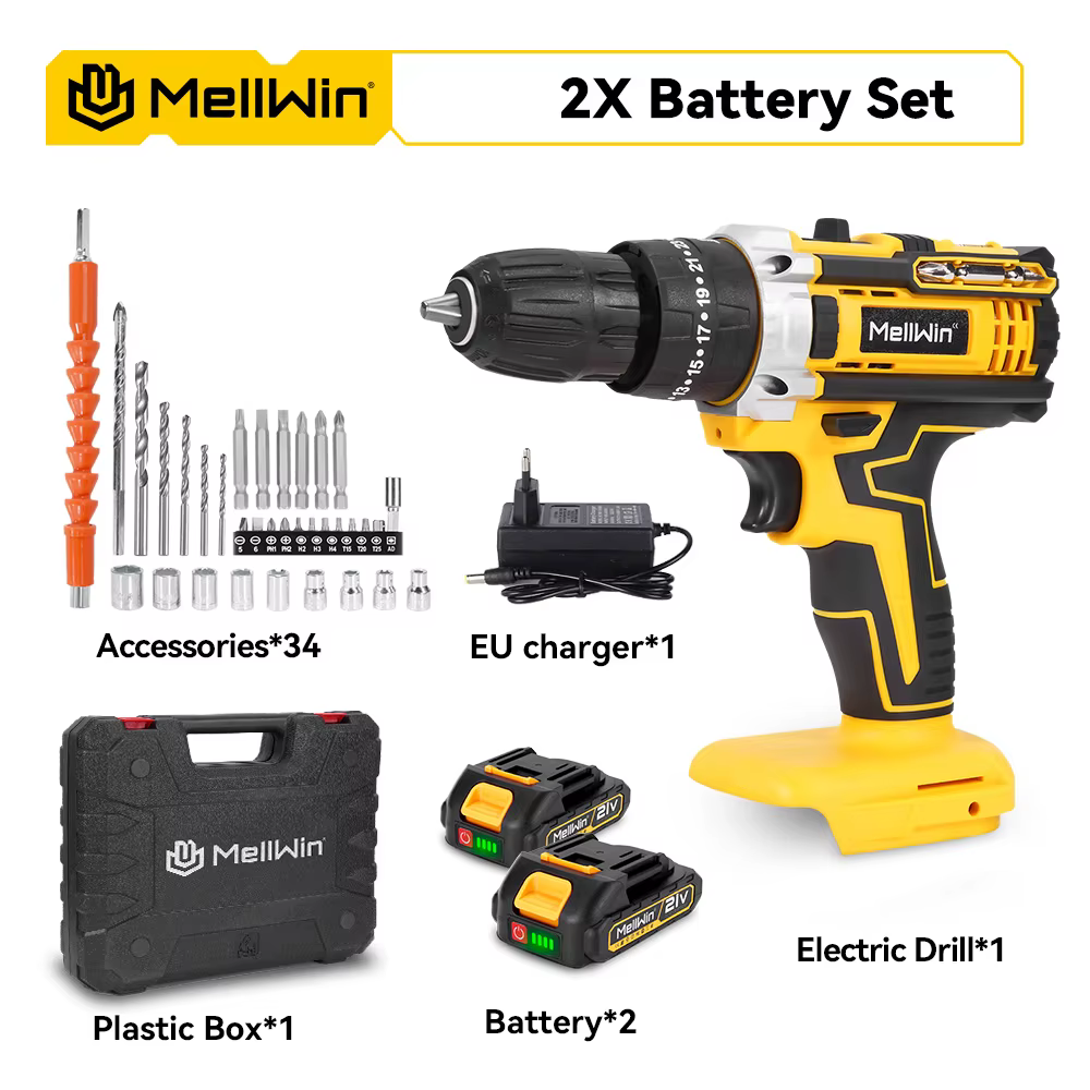 MELLWIN – perceuse à percussion électrique à couple 25 + 3, tournevis électrique sans fil réglable à