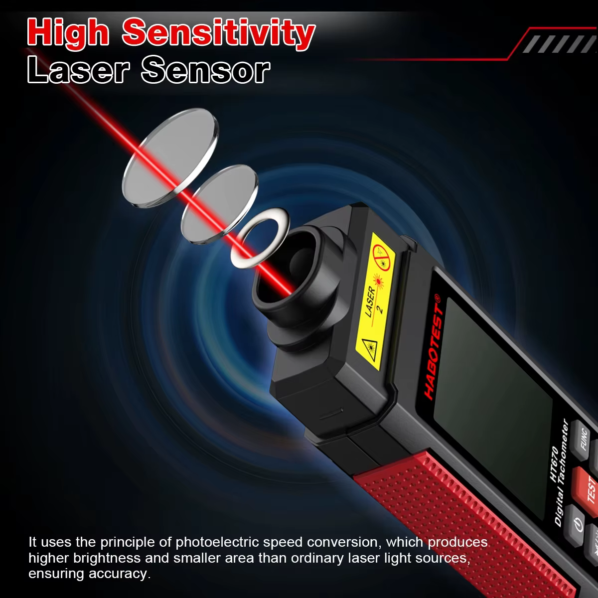 HABOTEST HT670 tachymètre Laser numérique compteur de tr/min sans Contact 2.5-99999 tr/min avec rétr