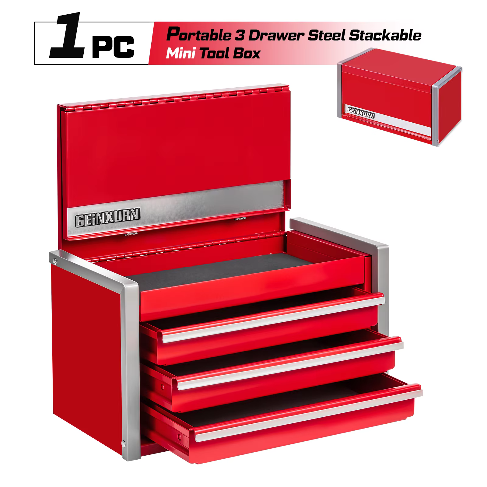 Geinxurn Mini boîte à outils, rouge Portable 3 ou 5 tiroirs Micro cabine à roulettes boîtiers à outi