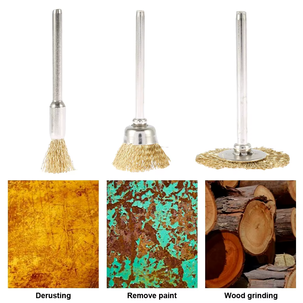 Brosse de roue en fil de laiton, pour outil rotatif Dremel, foret, élimination de la rouille du méta