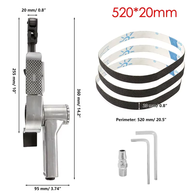 Ponceuse à bande pneumatique avec 3 environnements de ponçage, compresseur d'air, meulage, polissage