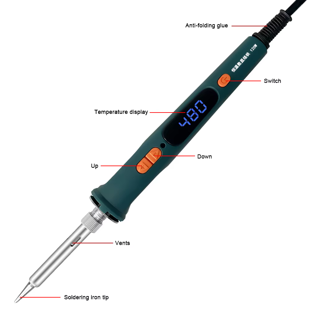 Fer à souder numérique 120W, ensemble d'outils de réparation de fer à souder électrique, double cali