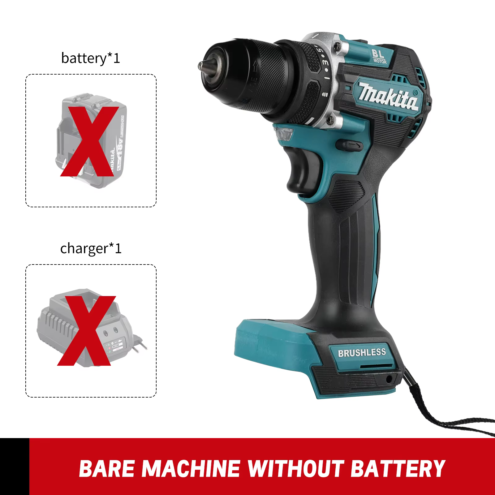 Perceuse à percussion Makita DDF487 pour usage domestique, 10 mm, compacte, 18 V, sans balais, lithi