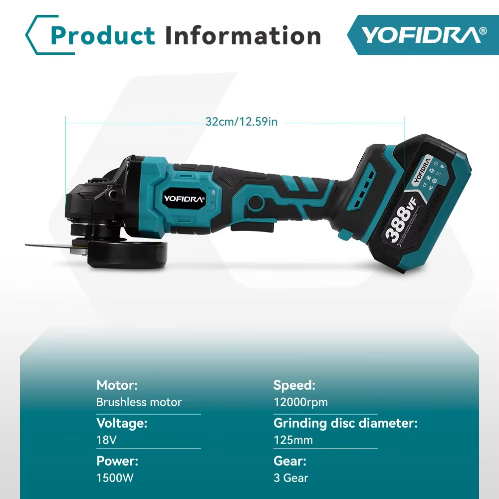 YOFIDRA 125mm meuleuse d'angle électrique sans brosse 3 vitesses polisseuse sans fil coupe outil éle