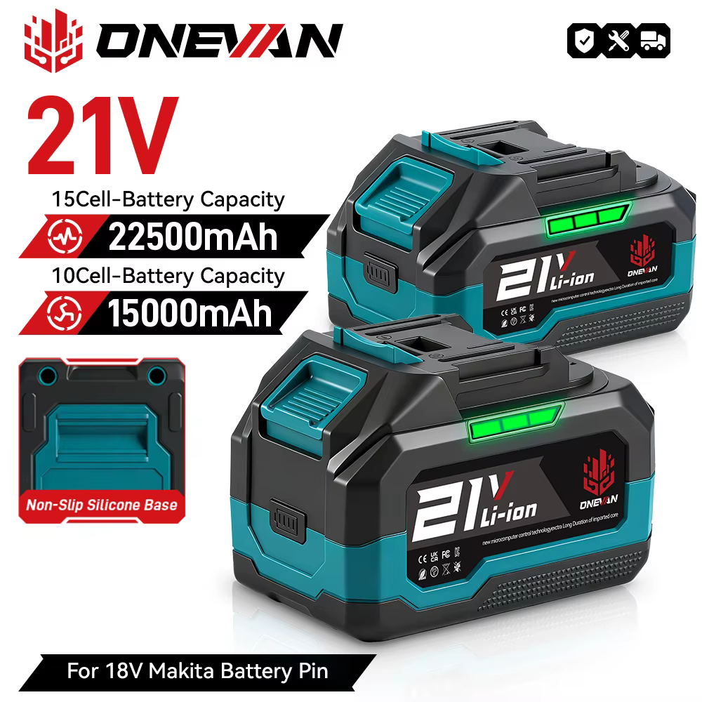 Batterie au lithium ONEVAN 22500mAh 15000mAh avec indicateur de capacité rechargeable pour outils él