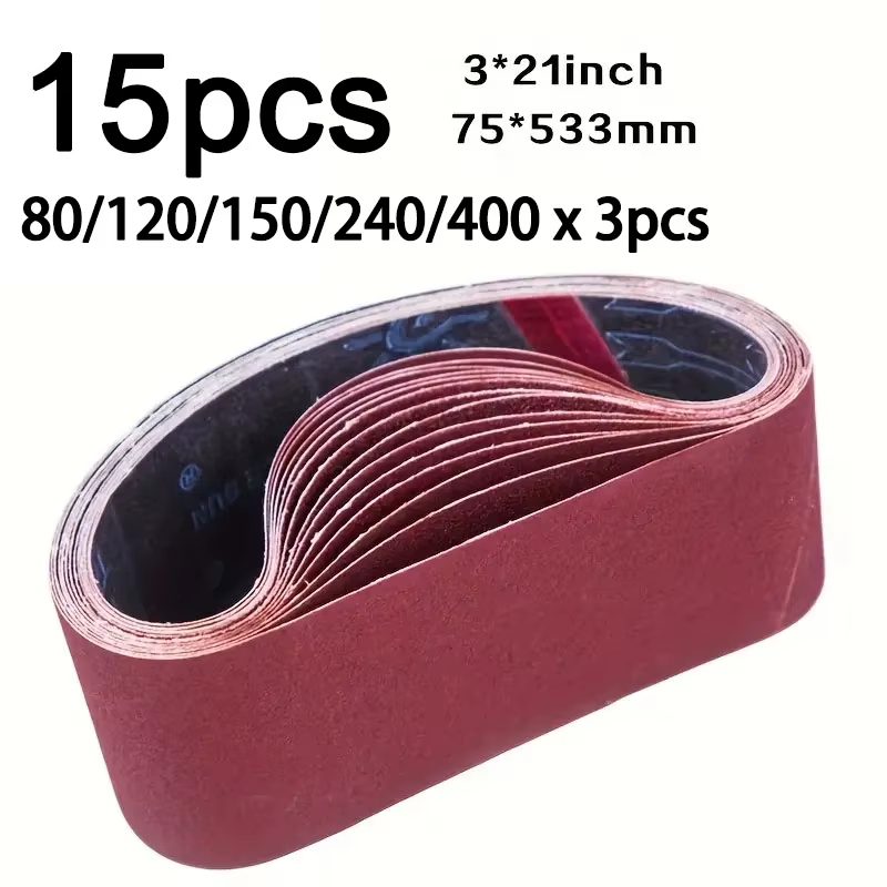 Bande abrasive en papier de 3x21 (75x533) pouces, 15 pièces, adaptée à la machine à poncer, pour le 