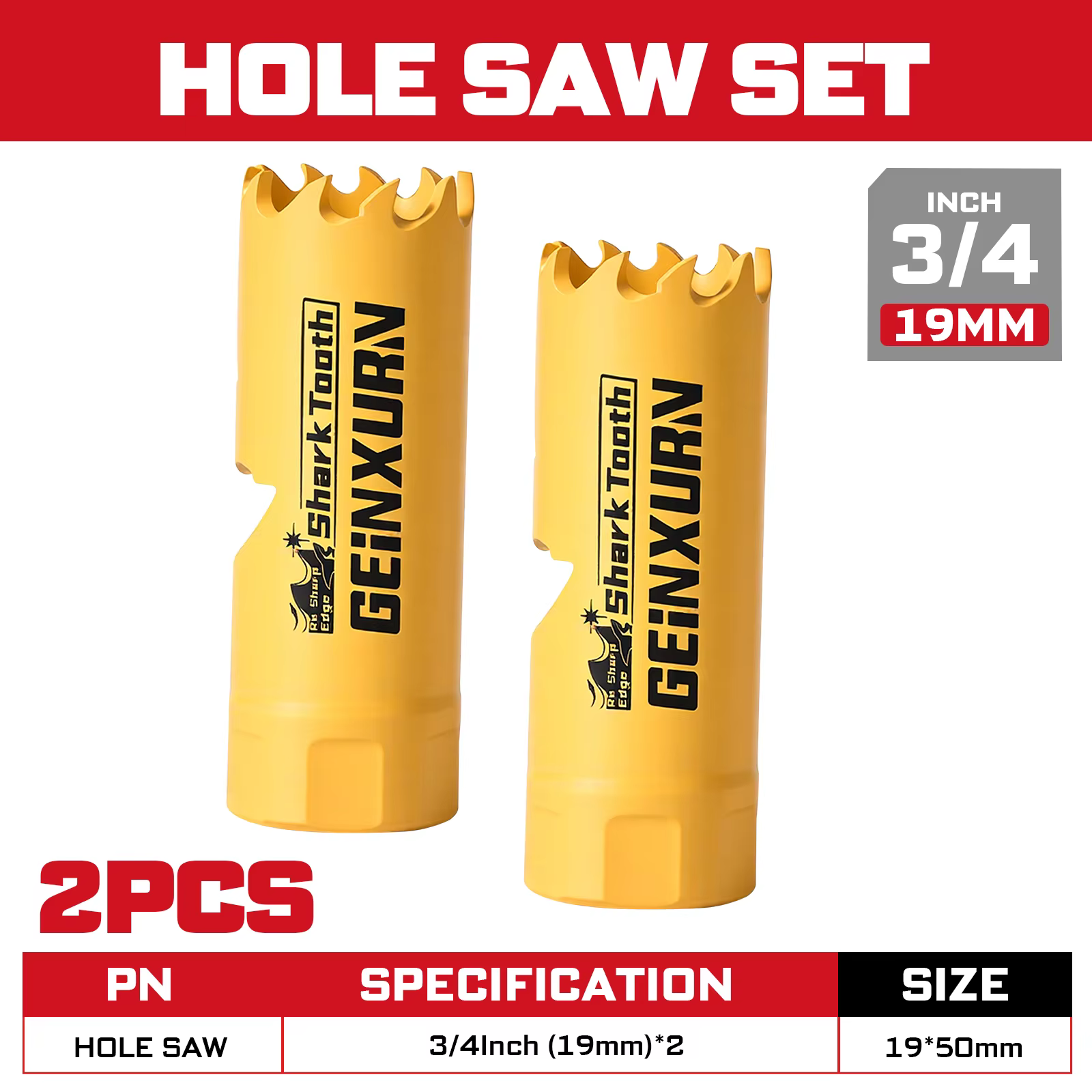 Jeu de scies cloches Geinxurn, lames bimétalliques à dents de requin de 3/4 ", 7/8 ", 1 " avec mandr