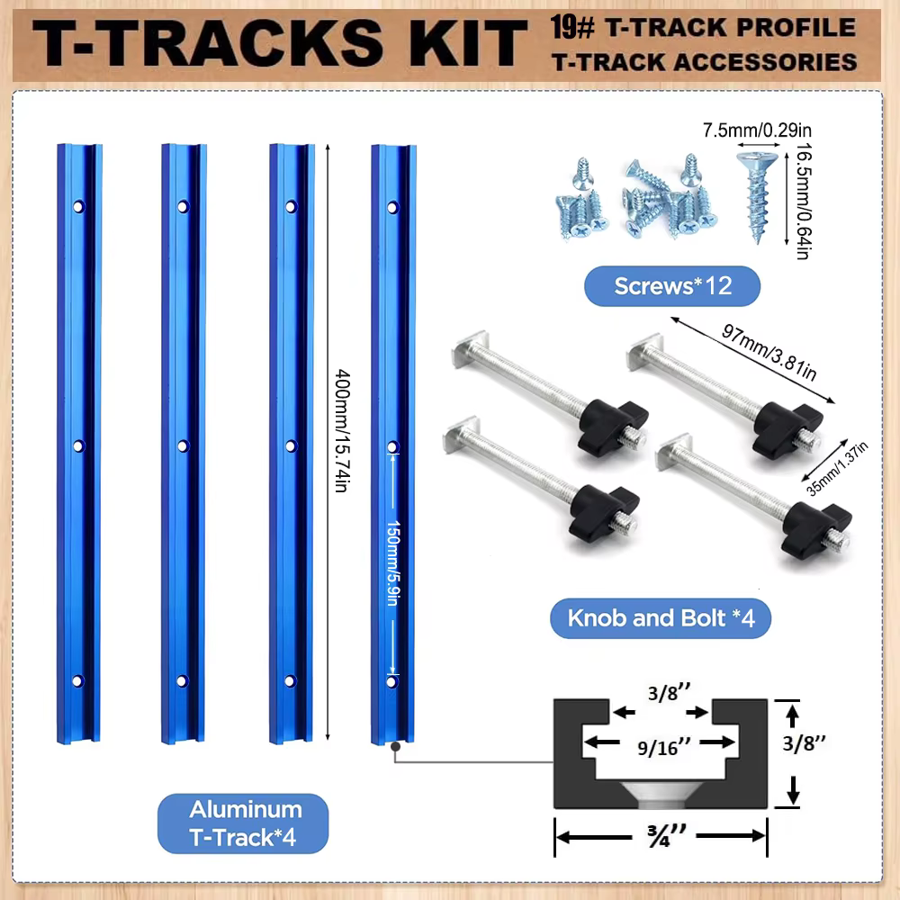 Travail du bois 19 #   Kit et accessoires de rail en T, rails en T en aluminium, rail à onglet pour 