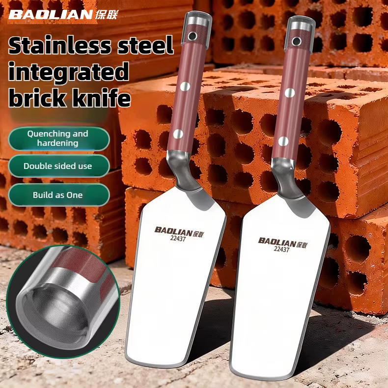 Truelle de maçonnerie en acier inoxydable à double tranchant, robuste, avec manche courbé monobloc, 