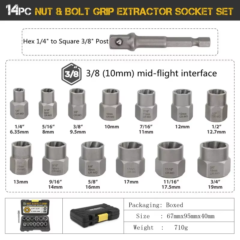 Extracteur de vis endommagé, 14 pièces, dissolvant d'écrou de boulon en acier cr-mo, Kit d'outils de