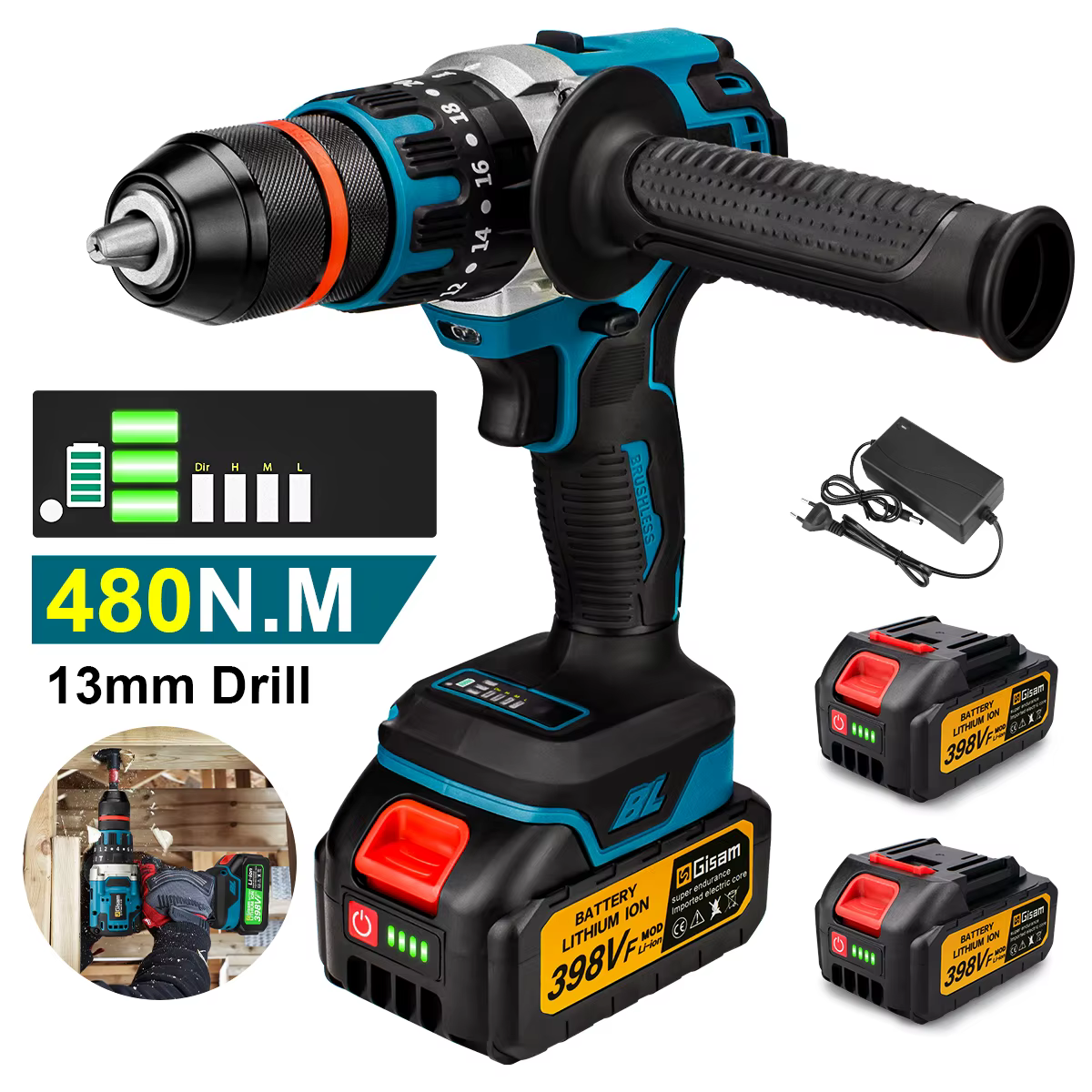 Makita – perceuse à percussion électrique sans balais 480N.M, perceuse sans fil, tournevis électriqu